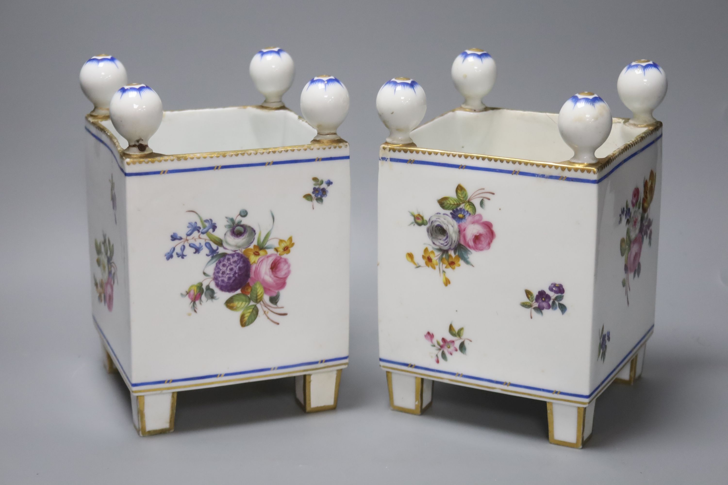 A pair of French Sevres style cache pots, height 21.5cm